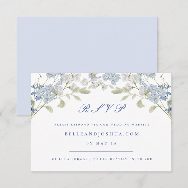 French Blue Florals Wedding RSVP Card (Front/Back)