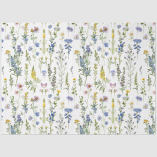 French Blue Garden Wildflowers Pattern Tissue Paper