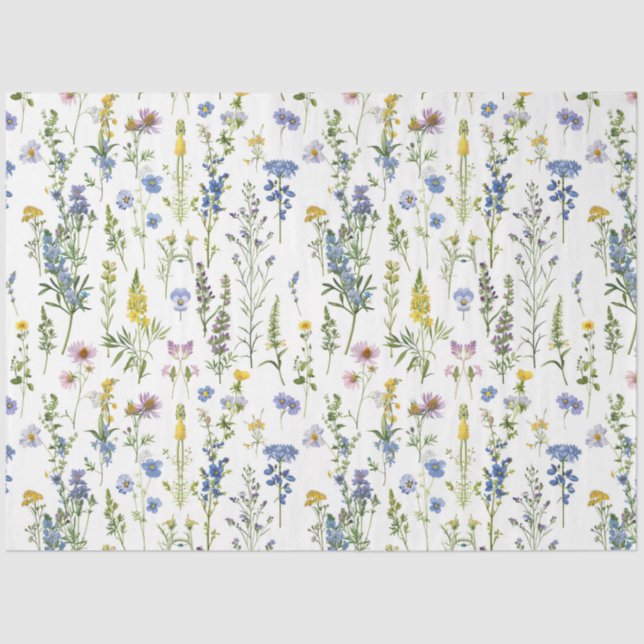 French Blue Garden Wildflowers Pattern Tissue Paper (Front)