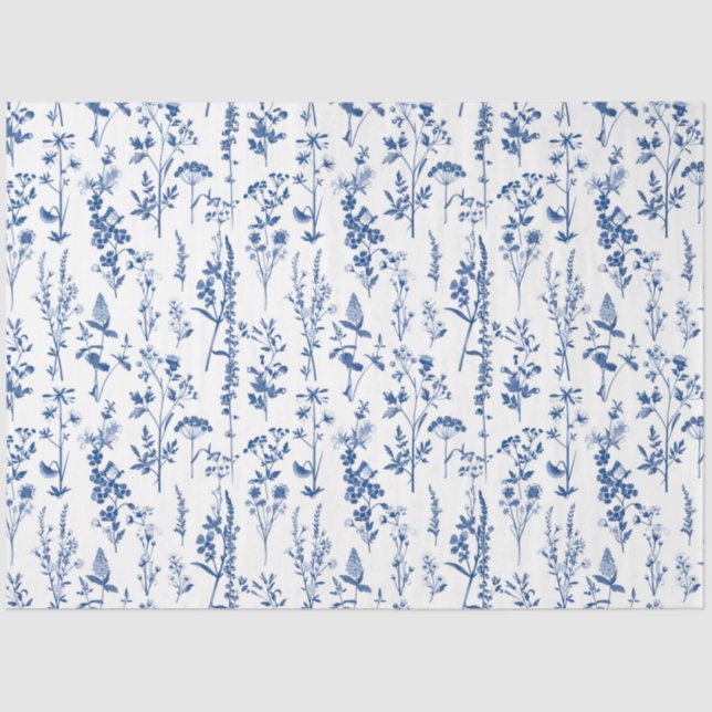 French Blue Garden Wildflowers Pattern Tissue Paper (Front)