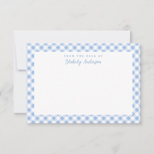 French Blue Gingham Check Personal Stationery Thank You Card