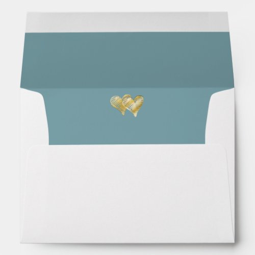 French Blue Gold Embossed_effect Heart Lined Envelope