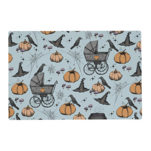 French Blue Gothic Victorian Baby Carriage Party Placemat