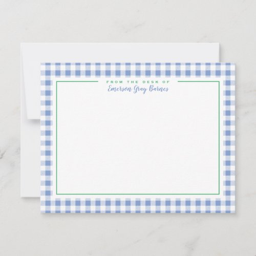 French Blue Green Accent Gingham Desk Stationery Thank You Card