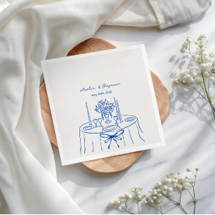 French Blue Hand Drawn Champagne Whimsical Wedding Napkins