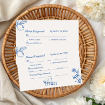French Blue Hand Drawn Champagne Whimsical Wedding