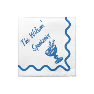 French Blue Hand Drawn Cocktail Glass Custom Cloth Napkin