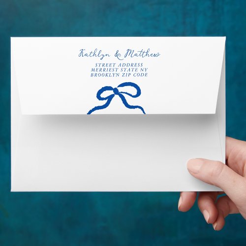 French Blue Hand Drawn Ribbon Doodle Wedding Envelope