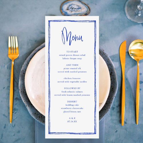 French Blue Handwritten Wedding Long Menu