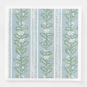 French Blue Holly and White Berry Stripe Paper Dinner Napkins
