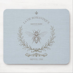 French Blue Honey Bee Vintage French Country Mouse Pad