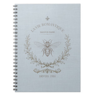 French Blue Honey Bee Vintage French Country Notebook