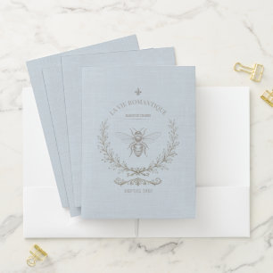 French Blue Honey Bee Vintage French Country Pocket Folder
