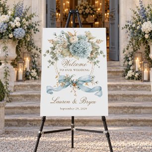 French Blue Hydrangea Monogram Crest Wedding Foam Board