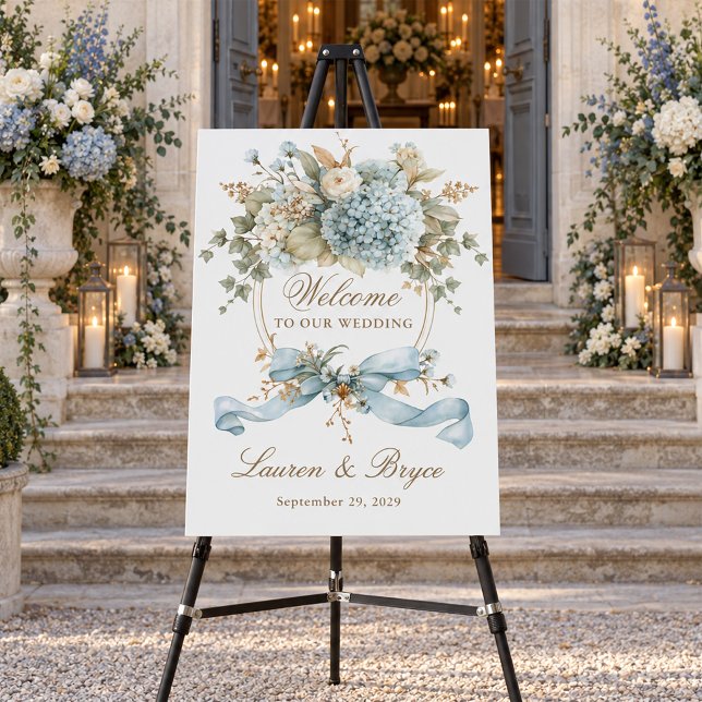 French Blue Hydrangea Monogram Crest Wedding Foam Board (Creator Uploaded)