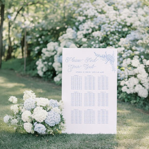 French Blue Hydrangea Wedding Seating Chart Foam Board