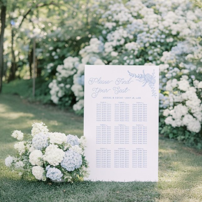 French Blue Hydrangea Wedding Seating Chart Foam Board (Creator Uploaded)
