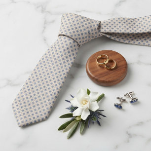 French Blue Ivory Heritage Medallion Foulard Neck Tie