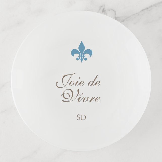 French Blue Joie de Vivre Initial Monogram Trinket Tray (Front)