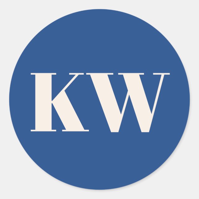 French Blue Large Monogrammed Initial Personalized Classic Round Sticker (Front)