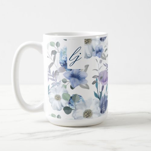 French Blue  Lavender Watercolor Floral Wedding Coffee Mug