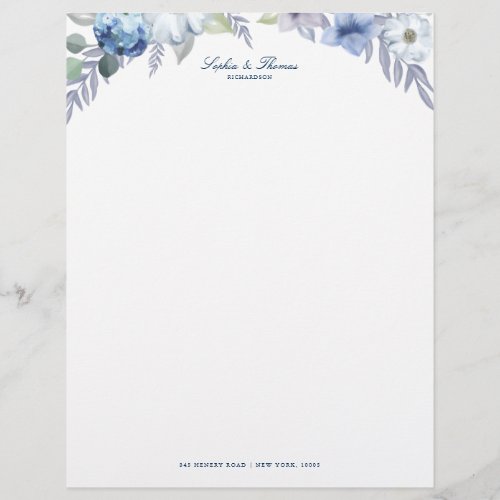 French Blue  Lavender Watercolor Floral Wedding Letterhead