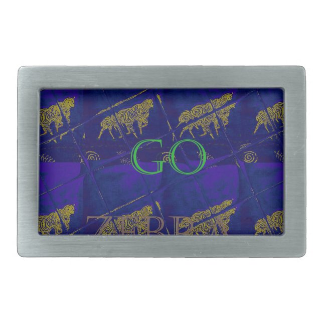French Blue "Let's Go Zebra" Abstract Print Belt Buckle (Front)