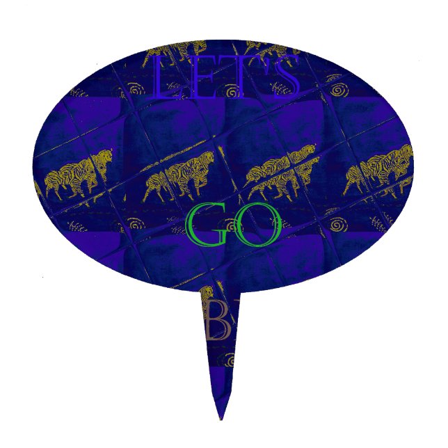 French Blue "Let's Go Zebra" Abstract Print Cake Topper (Front)