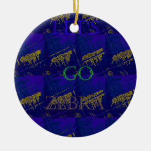 French Blue "Let's Go Zebra" Abstract Print Ceramic Ornament