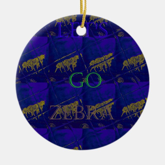 French Blue "Let's Go Zebra" Abstract Print Ceramic Ornament (Front)