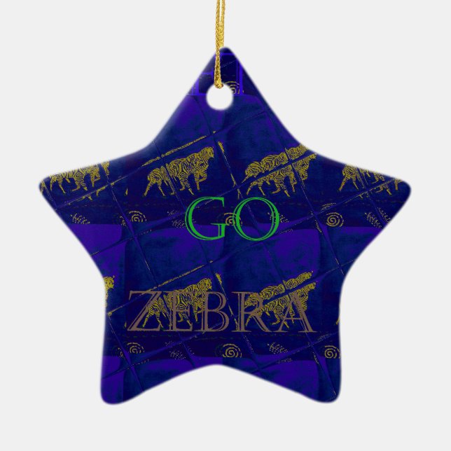 French Blue "Let's Go Zebra" Abstract Print Ceramic Ornament (Front)