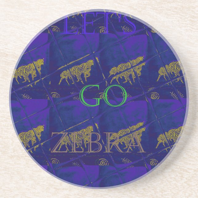 French Blue "Let's Go Zebra" Abstract Print Drink Coaster (Front)