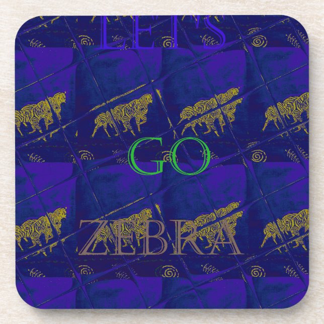 French Blue "Let's Go Zebra" Abstract Print Drink Coaster (Front)