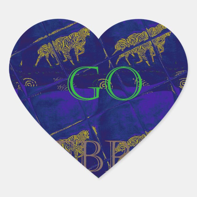 French Blue "Let's Go Zebra" Abstract Print Heart Sticker (Front)