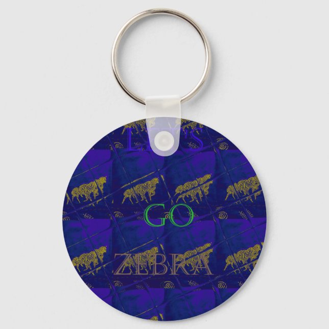 French Blue "Let's Go Zebra" Abstract Print Keychain (Front)