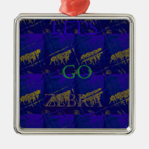 French Blue "Let's Go Zebra" Abstract Print Metal Ornament