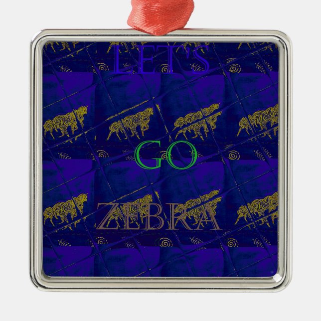 French Blue "Let's Go Zebra" Abstract Print Metal Ornament (Front)