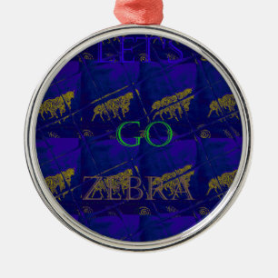 French Blue "Let's Go Zebra" Abstract Print Metal Ornament
