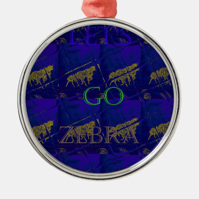 French Blue "Let's Go Zebra" Abstract Print Metal Ornament (Front)