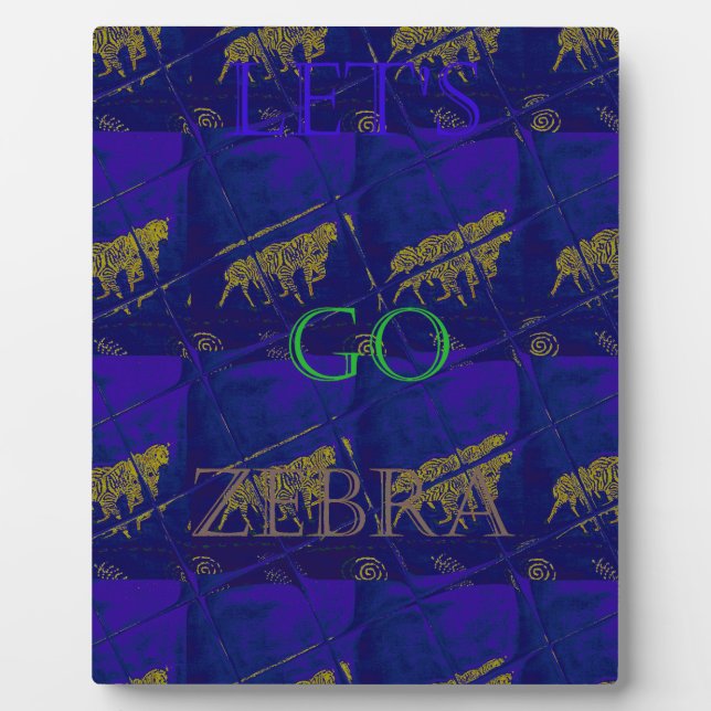 French Blue "Let's Go Zebra" Abstract Print Plaque (Front)