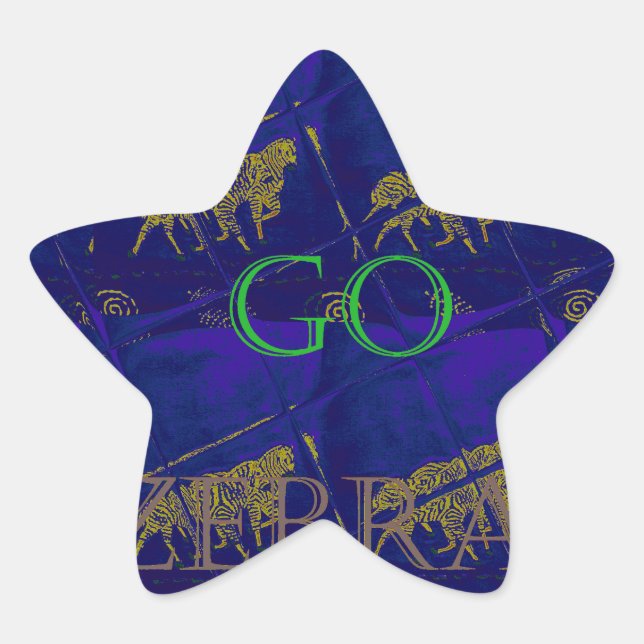 French Blue "Let's Go Zebra" Abstract Print Star Sticker (Front)