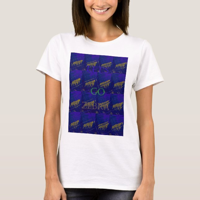 French Blue "Let's Go Zebra" Abstract Print T-Shirt (Front)
