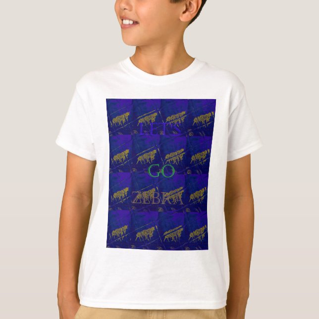 French Blue "Let's Go Zebra" Abstract Print T-Shirt (Front)