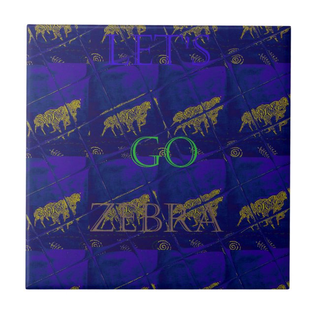 French Blue "Let's Go Zebra" Abstract Print Tile (Front)