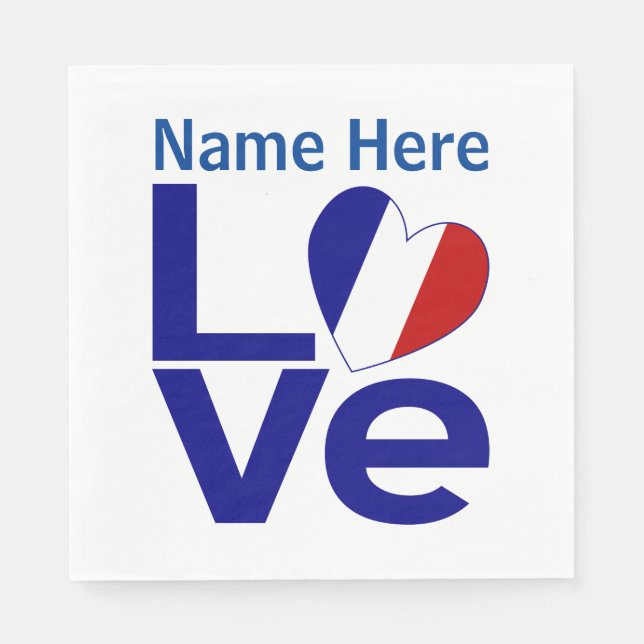 French Blue LOVE Heart Flag Personalized Party Napkins (Front)