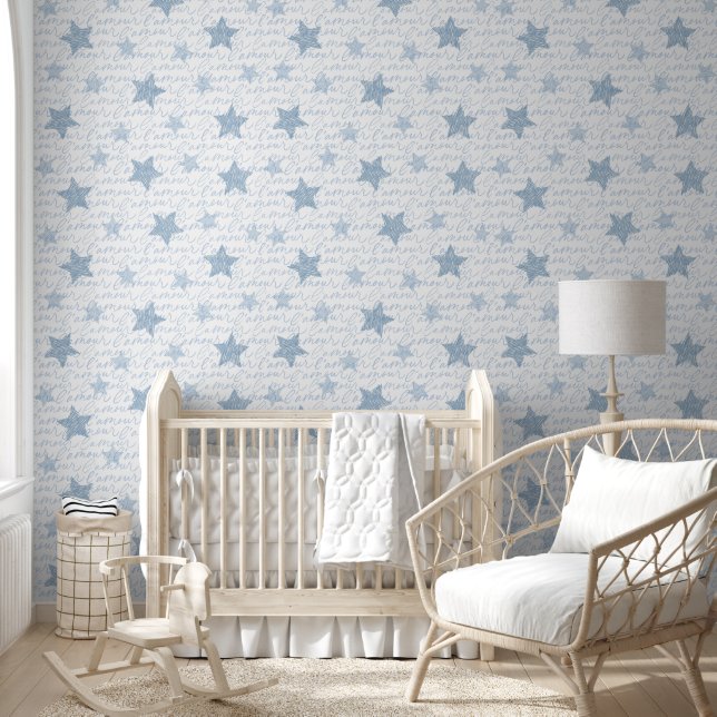 French Blue Love Stars Amour Wall Covering  Wallpaper (Kids)