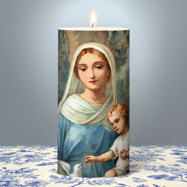 French Blue Madonna Pillar Candle (Creator Uploaded)