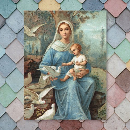 French Blue Madonna Postcard