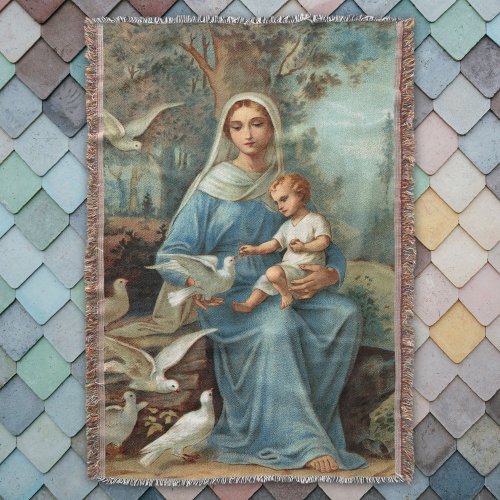 French Blue Madonna Throw Blanket