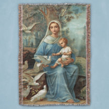 French Blue Madonna Throw Blanket